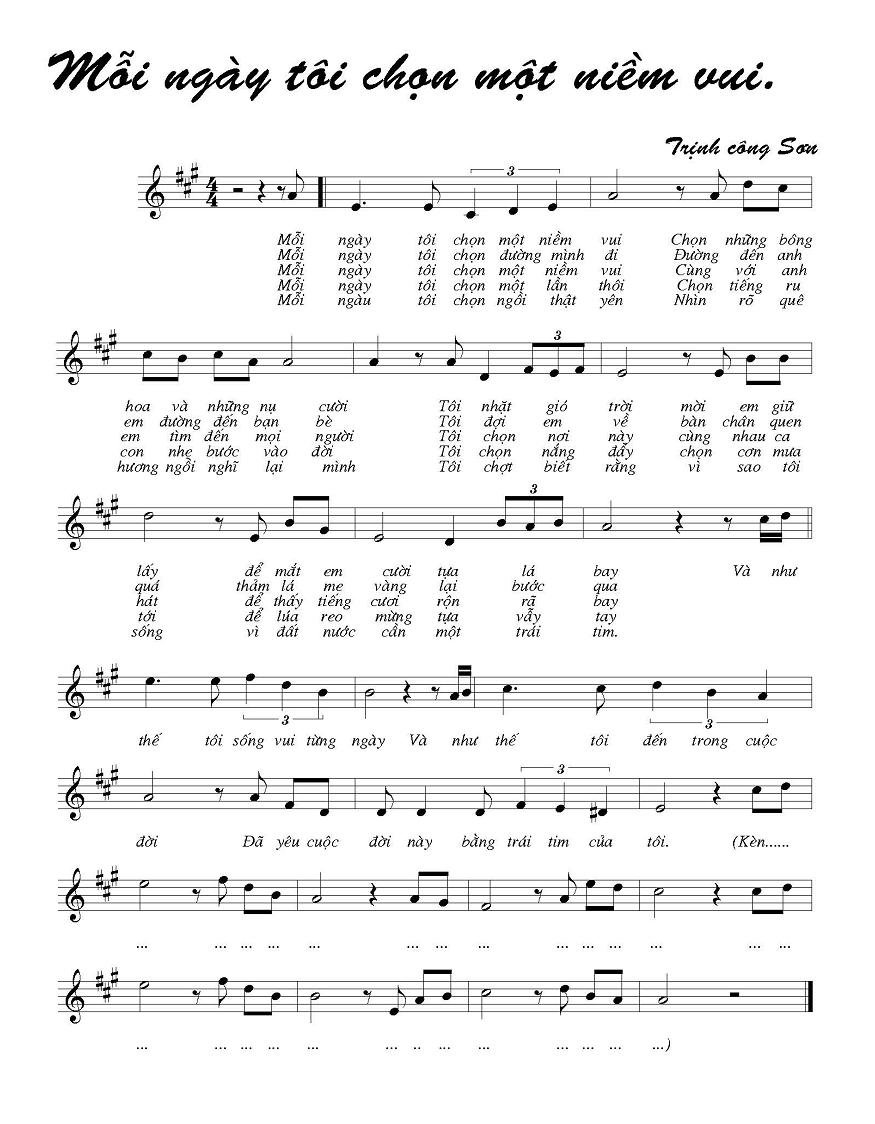 Sheet nhạc Mỗi Ngày Tôi Chọn Một Niềm Vui